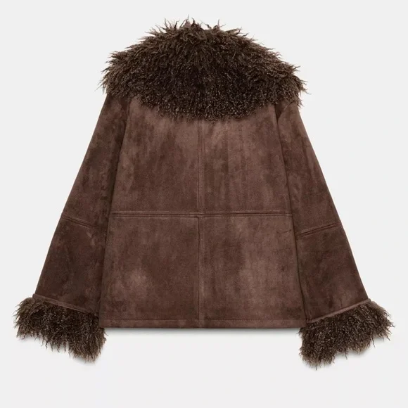 ZARA DOUBLE FACED FAUX FUR JACKET COAT PENNY LANE FAUX SUEDE 8372/221 SMALL XL - Picture 2 of 15